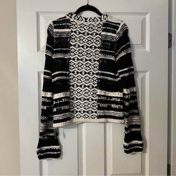 Free People Knit Cardigan V Neck Double Button Sweater, Black/White Size L - Picture 2 of 16